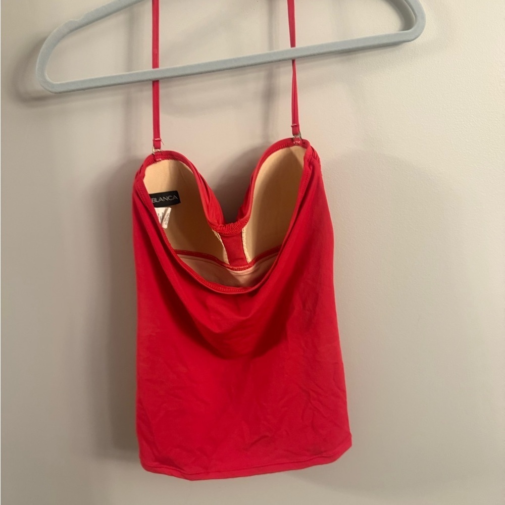 Red Ruched Tankini Top. - Picture 3 of 6